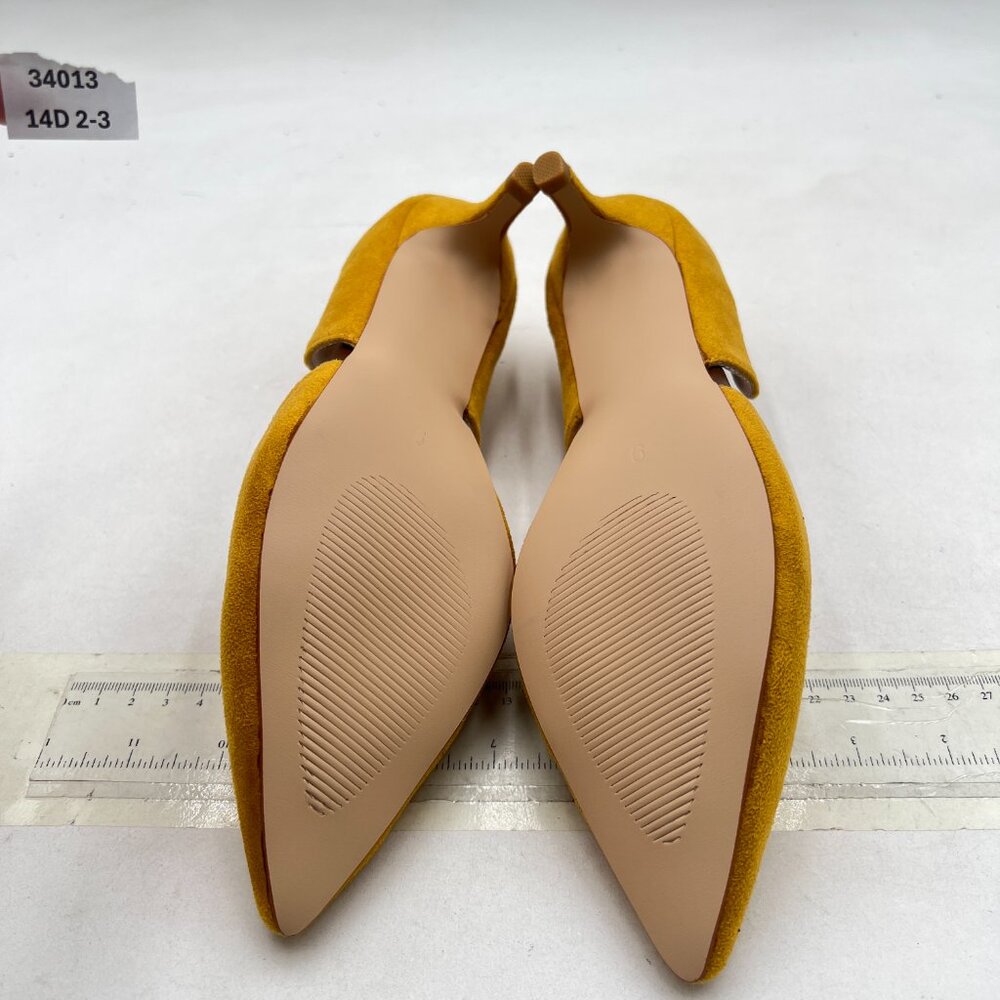 YDN Yellow Scalloped Pointed-Toe Kitten Heel D'Orsay Pumps - Picture 7 of 8
